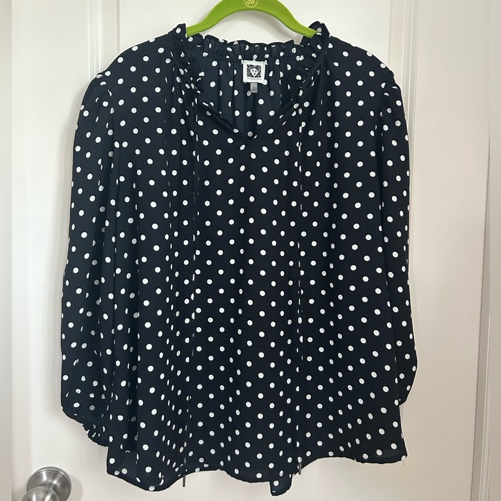 Anne Klein Black and White Polka Dot Blouse